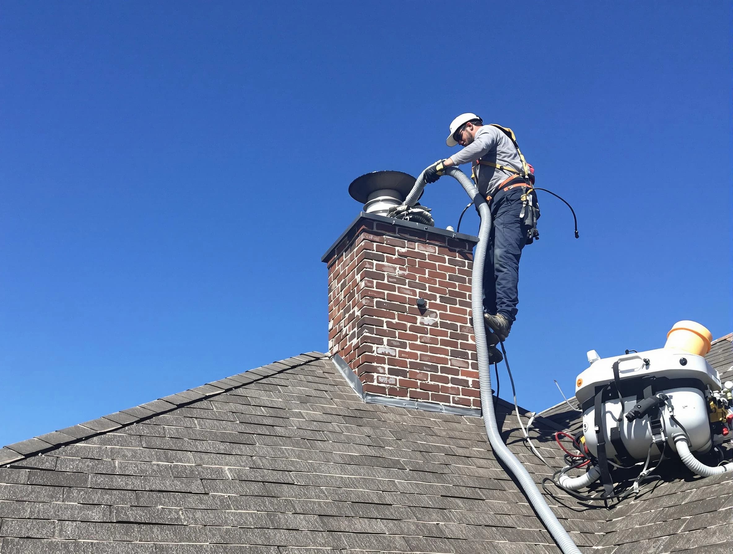 Dedicated Dumbarton Chimney Sweep team member cleaning a chimney in Dumbarton, VA