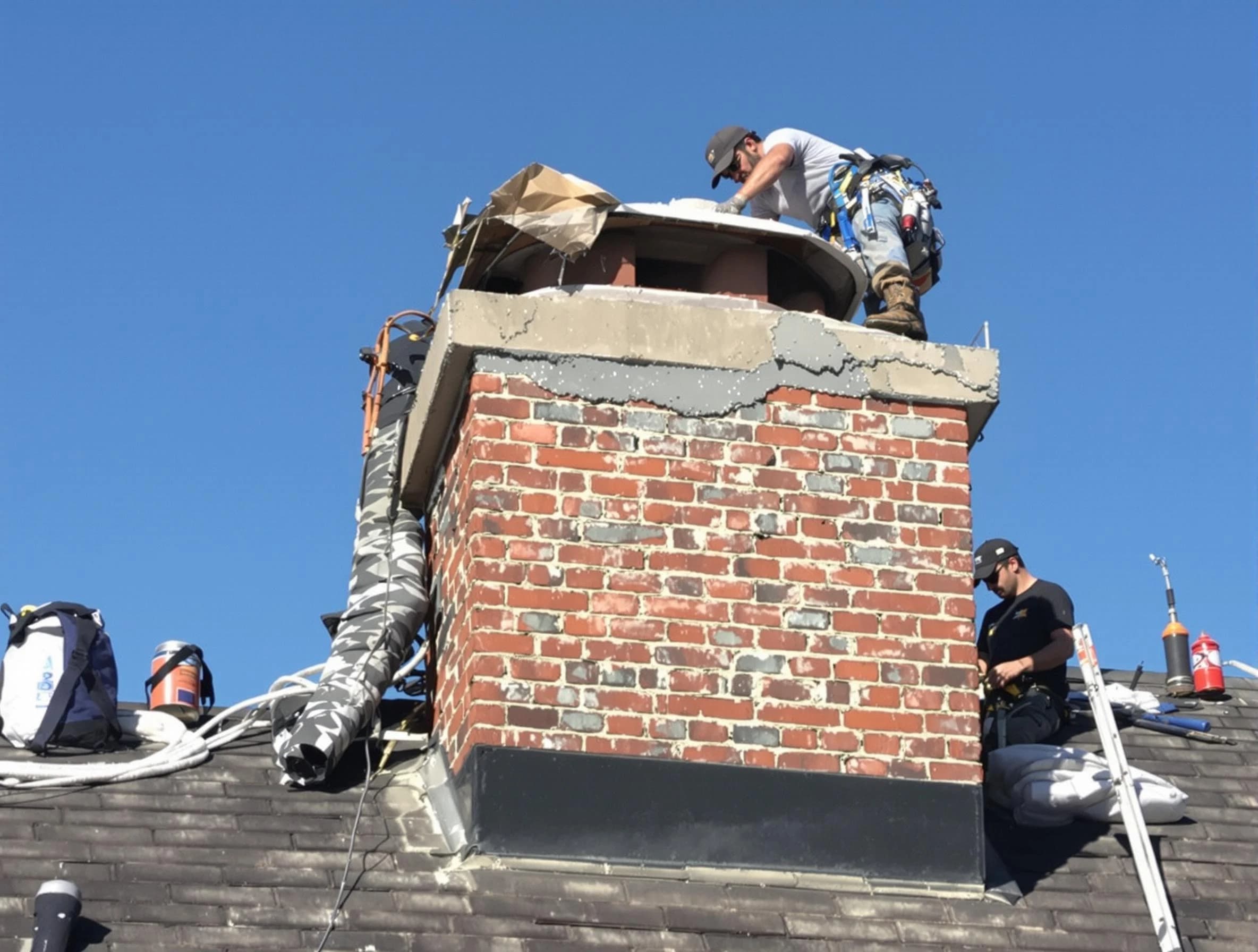 Dumbarton Chimney Sweep installing a custom chimney crown in Dumbarton, VA