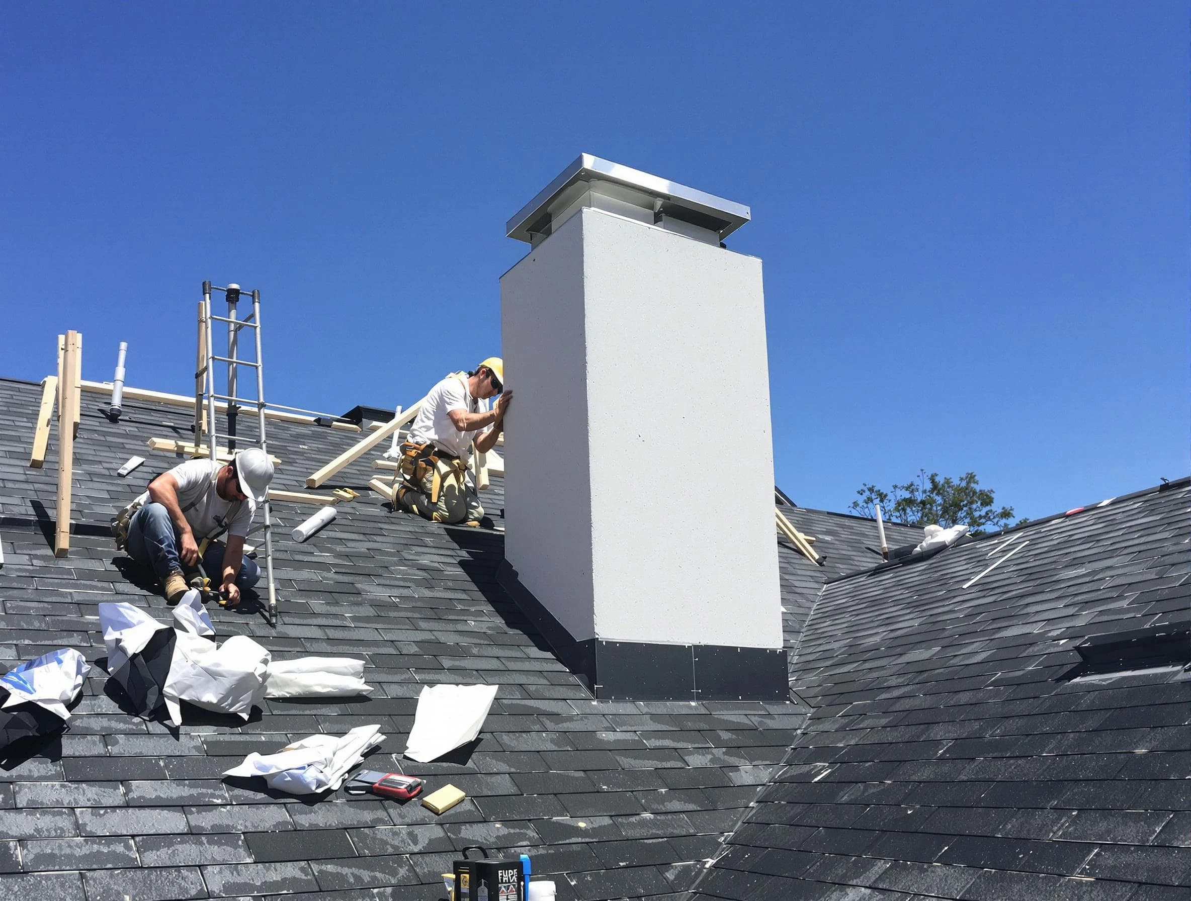 Dumbarton Chimney Sweep crew installing a new chimney in Dumbarton, VA