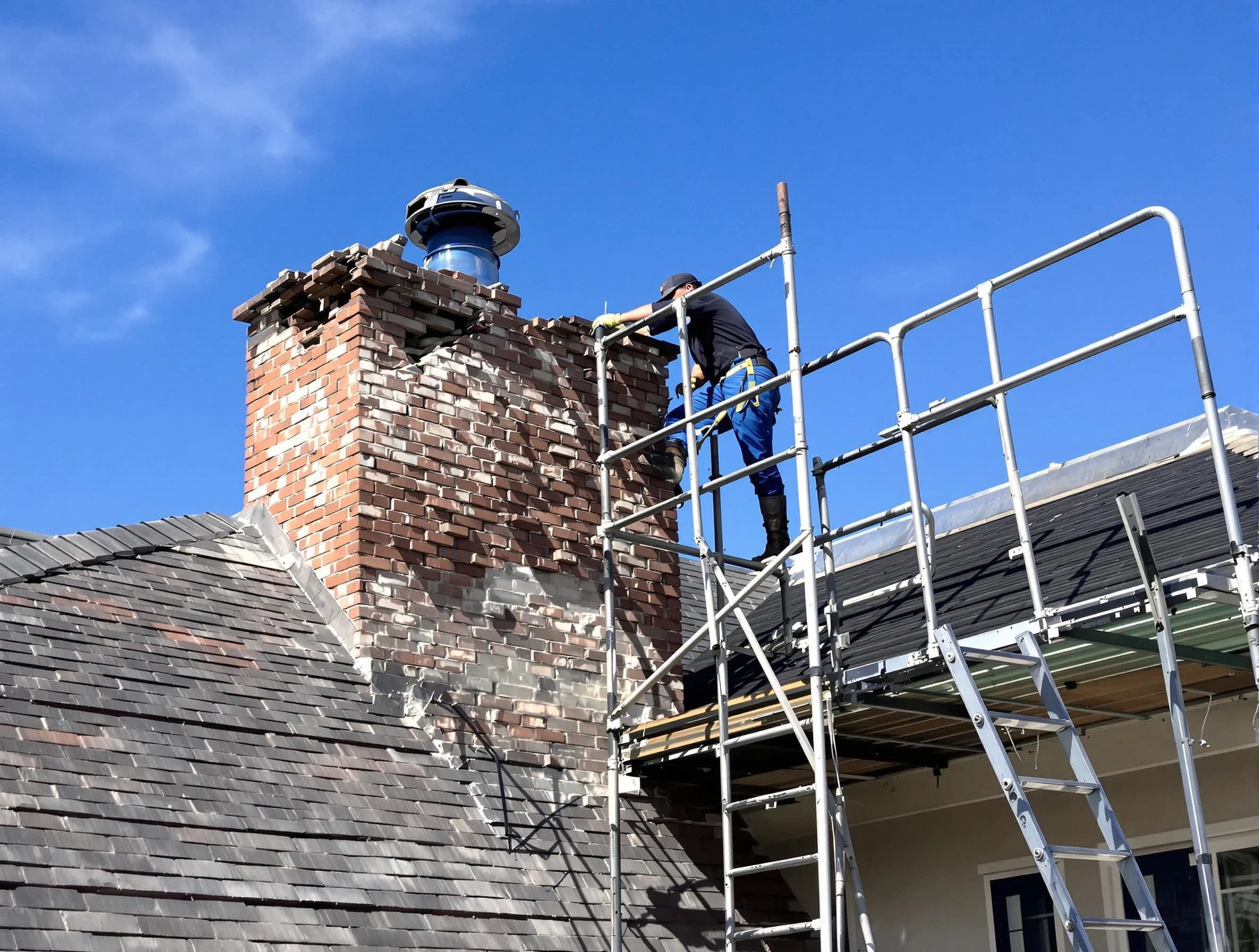 Rebuilding a chimney structure by Dumbarton Chimney Sweep in Dumbarton, VA
