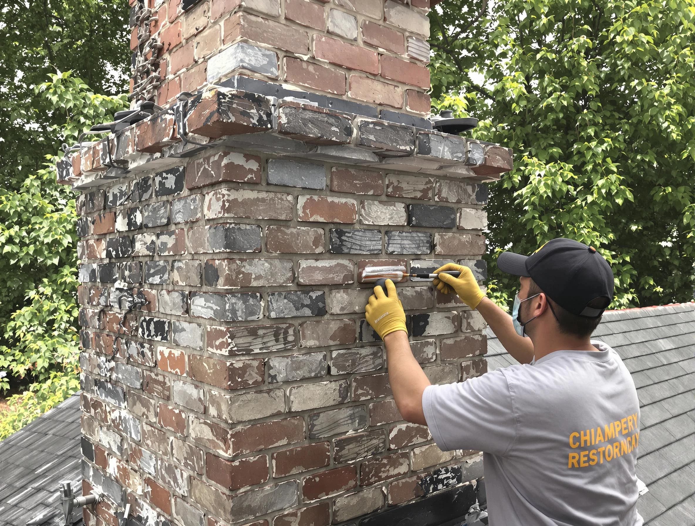In-progress chimney restoration by Dumbarton Chimney Sweep in Dumbarton, VA