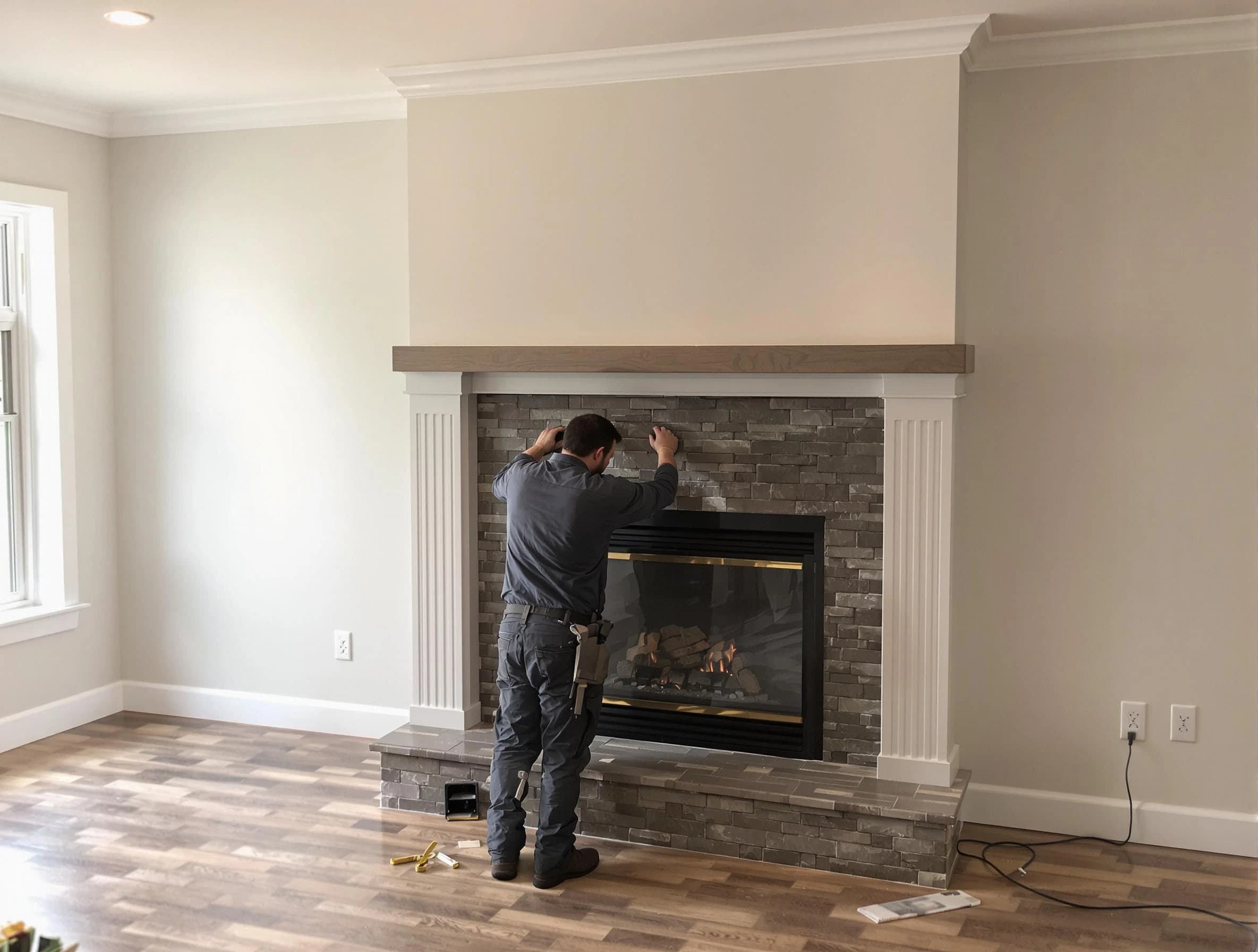 Dumbarton Chimney Sweep finishing a custom fireplace install in Dumbarton, VA