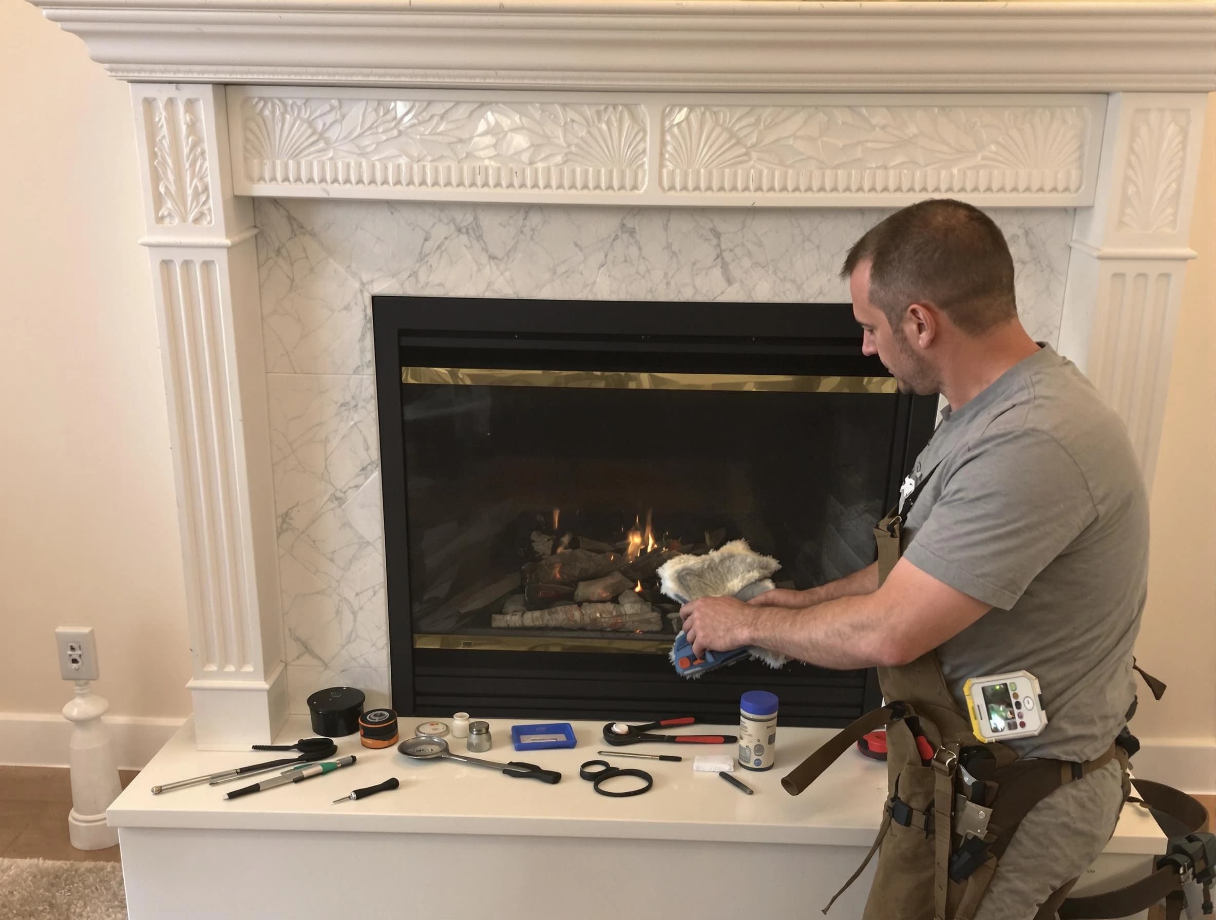 Dumbarton Chimney Sweep performing fireplace maintenance in Dumbarton, VA